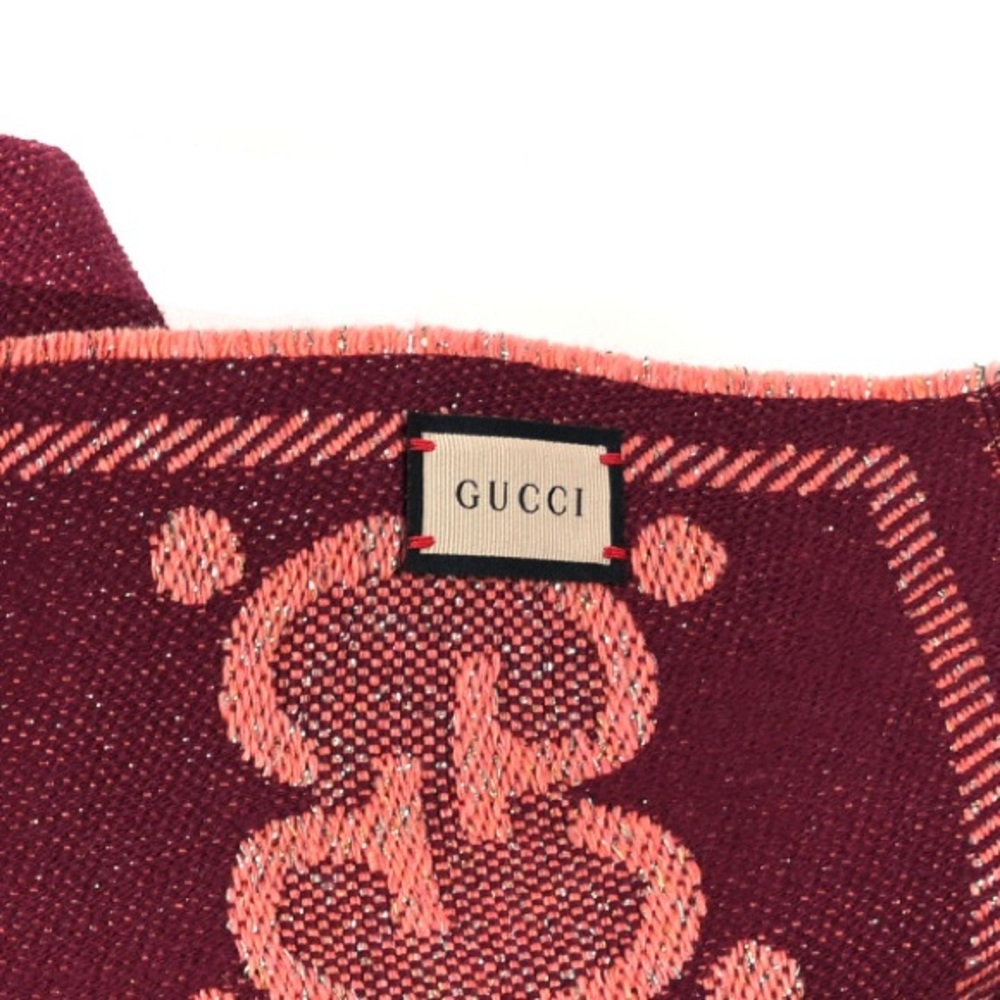 New GUCCI Jumbo GG Wool Lame Jacquard Monogram Lady Lux Scarf Salmon Bor… - Picture 5 of 9
